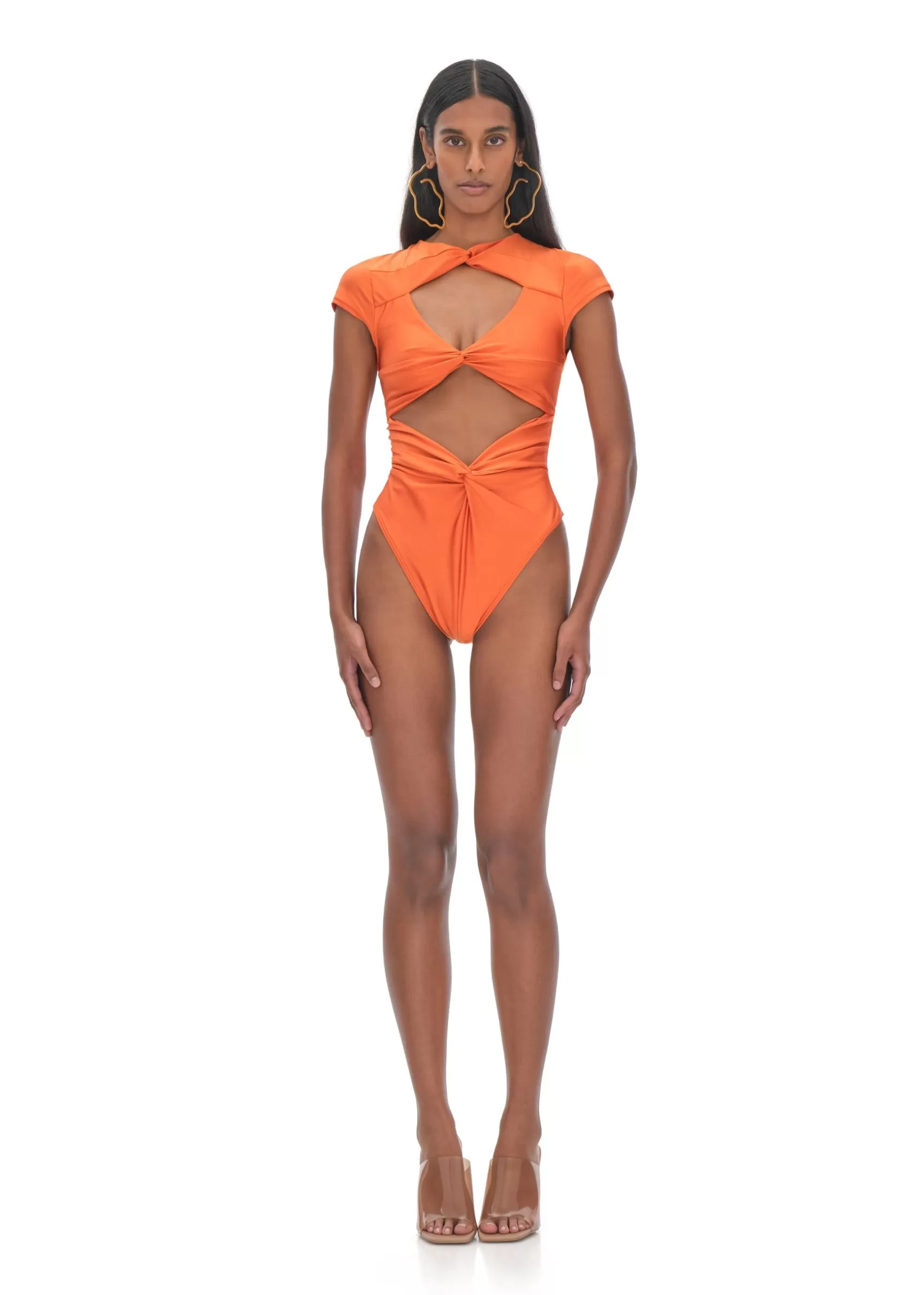 Hot Aluna Orange One Piece Swimsuit Women Swimwear